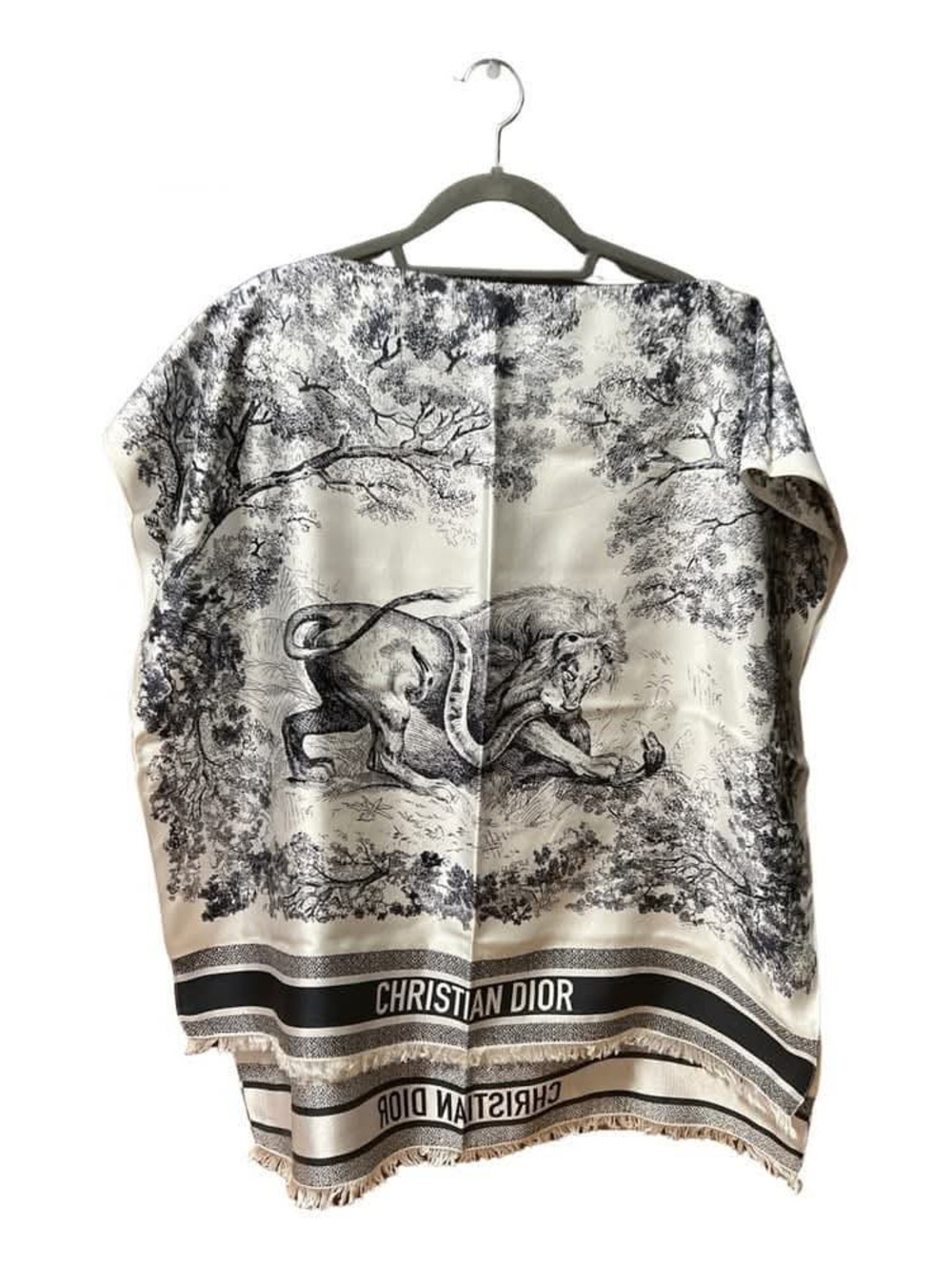 Dior silk poncho with dior signature print. 
Size OS